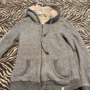 Women’s xs Quicksilver Cozy Sherpa Gray hooded full zip up Jacket hoodie